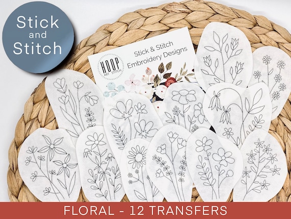 Floral Stick and Stitch Embroidery Pattern, Botanical Embroidery