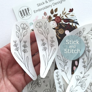 Floral border pair embroidery pattern, stick and stitch transfer patch, peel and stick embroidery paper, trendy embroidery pack for clothes