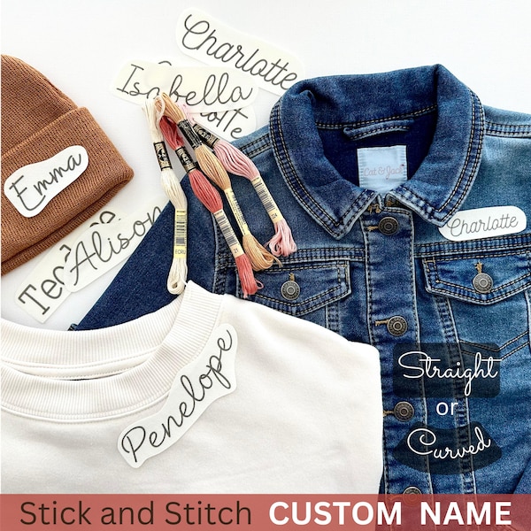 Custom name stick and stitch pattern, embroidery design, kids clothing patches, peel and stick, water-soluble paper, DIY personalized gift