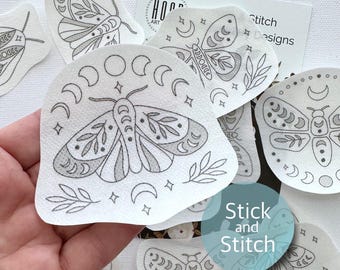 Adesivos e Bordados de Borboletas Celestiais e Mariposas, Transferências Autoadesivas, Papel Solúvel em Água, Desenhos para Bordado à Mão