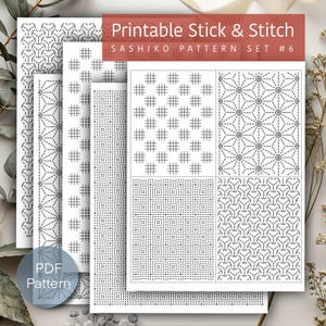 Op de afbeelding: Printbare Sashiko-patroonset #6. Zes geometrische patronen in zwart-wit om te borduren. PDF-patroon.