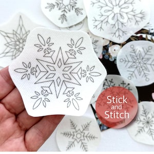 Snowflakes ornament hand embroidery pattern, Christmas stick and stitch transfer patch, peel and stick embroidery paper, Christmas gift DIY