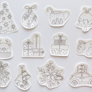 Christmas stick and stitch embroidery pattern, winter transfer patch, cute peel and stick embroidery paper, ornament embroidery pattern image 2