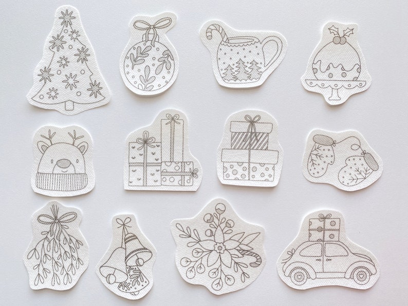 Christmas stick and stitch embroidery pattern, winter transfer patch, cute peel and stick embroidery paper, ornament embroidery pattern image 2