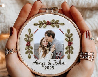 Personalized Photo Embroidery Transfer, Custom Stick and Stitch Ornament Pattern, Christmas Photo Keepsake, Peel and Stick Embroidery Design