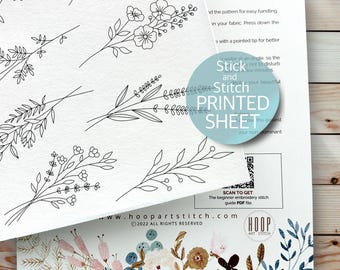 Patrón de bordado floral de primavera, hoja impresa para pegar y coser, parche de transferencia despegable y adhesivo, estabilizador lavable, ropa bordada