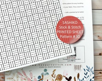 Stick and Stitch Visible Mending, Sashiko Embroidery Patch, Peel & Stick Printed Sheet, Water-Soluble Transfer, Japanese Sewing Pattern #10