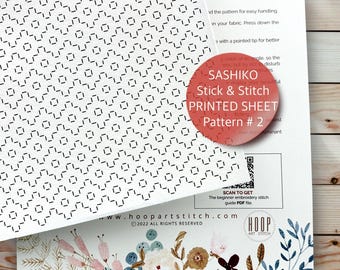 Stick and Stitch Visible Mending, Sashiko Embroidery Patch, Peel & Stick Printed Sheet, Water-Soluble Transfer, Japanese Sewing Pattern #2