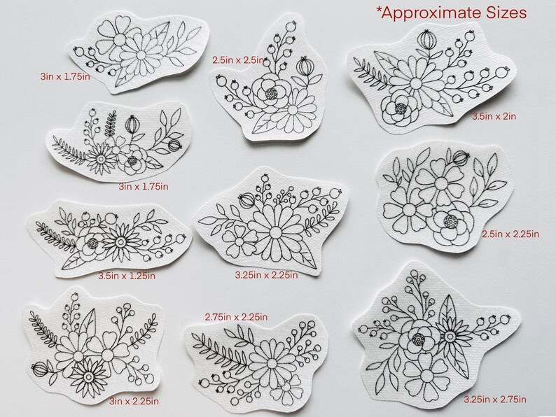 Flowers hand embroidery pattern, botanical stick and stitch transfer patch, peel and stick embroidery paper, trendy embroidery for clothes image 3