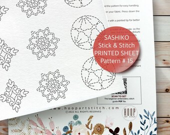 Stick and Stitch Visible Mending, Sashiko Embroidery Patch, Peel & Stick Printed Sheet, Water-Soluble Transfer, Japanese Sewing Pattern #15