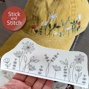 Ricamo di cappelli con punto e appiccicoso, disegni di coppie floreali, fiori delicati di tarassaco, toppe staccabili e attaccabili, carta idrosolubile, ricamo fai da te