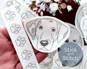 Dog paws stick and stitch embroidery design, peel and stick transfer patch, water-soluble paper, dog mom embroidery pattern, gift DIY
