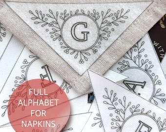 Personalized Embroidery Napkin Pattern, Embroidery Handkerchiefs, Stick and Stitch Letter, Peel and Stick Initial, Monogrammed Dinner Napkin