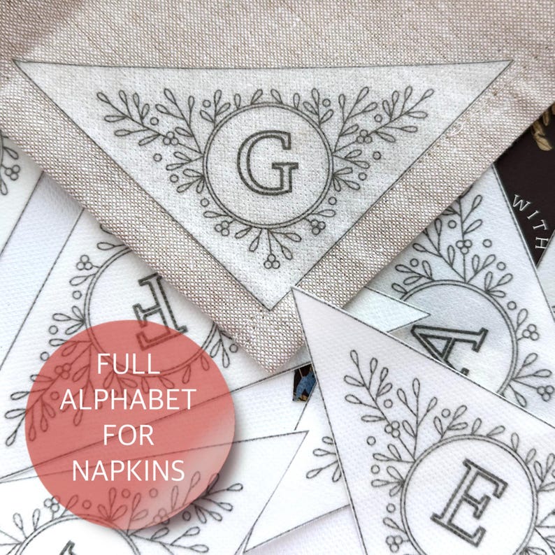 Motif de serviette à broder personnalisé, mouchoirs à broder, lettre à broder et piquer, initiale autocollante, serviette de table à monogramme image 1