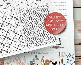 Stick and Stitch Visible Mending, Sashiko Embroidery Patch Repair, Peel & Stick Printed Sheet, Water-Soluble Transfer, Japanese Sewing Set 5