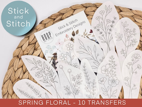 Stick and Stitch Embroidery Patterns, Embroidery Stick and Stitch, Floral  Stick and Stitch, Peel and Stick Embroidery Transfers 