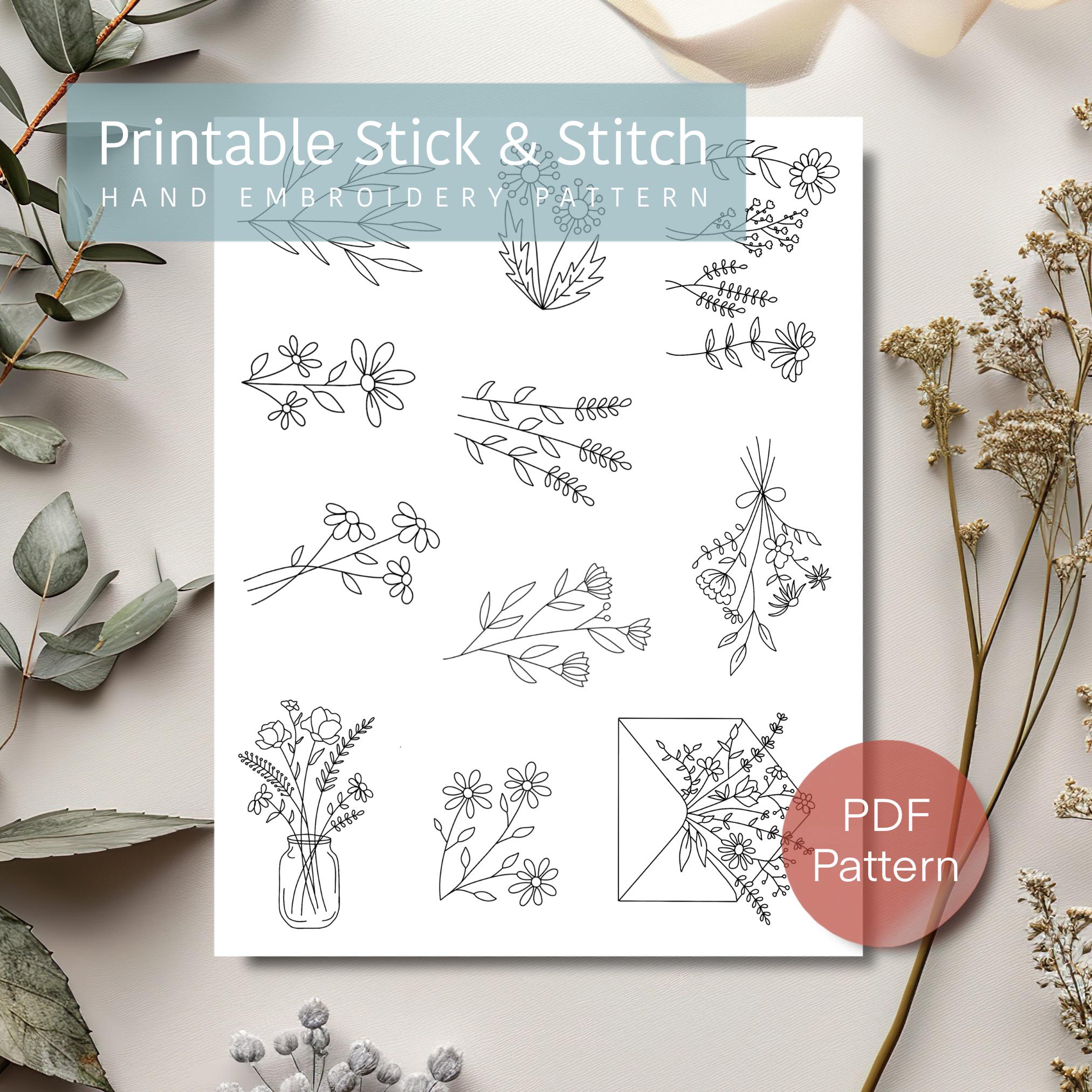 Botanical Hand Embroidery Pattern, Printable Stick and Stitch, Floral ...