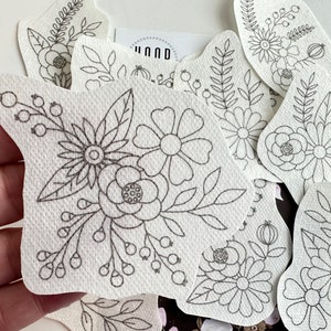 Flowers hand embroidery pattern, botanical stick and stitch transfer patch, peel and stick embroidery paper, trendy embroidery for clothes image 5