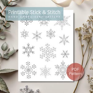 Snowflakes embroidery pattern, printable stick n stitch design, personalized embroidery ornament, Christmas embroidery, digital download PDF