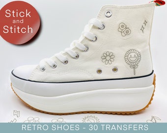 Retro stick and stitch embroidery pattern for shoes, floral transfer patch, peel and stick embroidery paper, embroidery pack for clothes