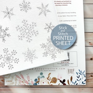 Snowflakes Hand Embroidery Pattern, Stick and Stitch Printed Sheet, Christmas Peel and Stick, Ornament Transfer Patch, Wash Away Stabilizer