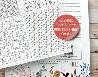 Stick and Stitch Visible Mending, Sashiko Embroidery Patch Repair, Peel & Stick Printed Sheet, Water-Soluble Transfer, Japanese Sewing Set 7