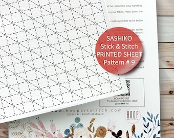 Stick and Stitch Visible Mending, Sashiko Embroidery Patch, Peel & Stick Printed Sheet, Water-Soluble Transfer, Japanese Sewing Pattern #9