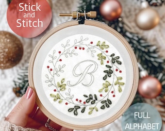Personalize Christmas ornament embroidery pattern, stick and stitch transfer patch, peel and stick embroidery paper, embroidery letter DIY