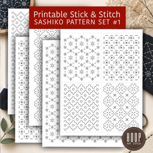 Stick and Stitch Visible Mending, Sashiko-Stickmuster, Schälen und Stick-Reparatur für Kleidung, druckbare PDF-Datei, digitaler Download, DIY Patch #1