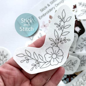 Floral corners stick and stitch embroidery design, hand embroidery flower pattern, peel and stick transfer patch, wash away embroidery paper