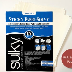 Sulky Fabri Solvy Printable Stabilizer Stick and Stitch - Etsy