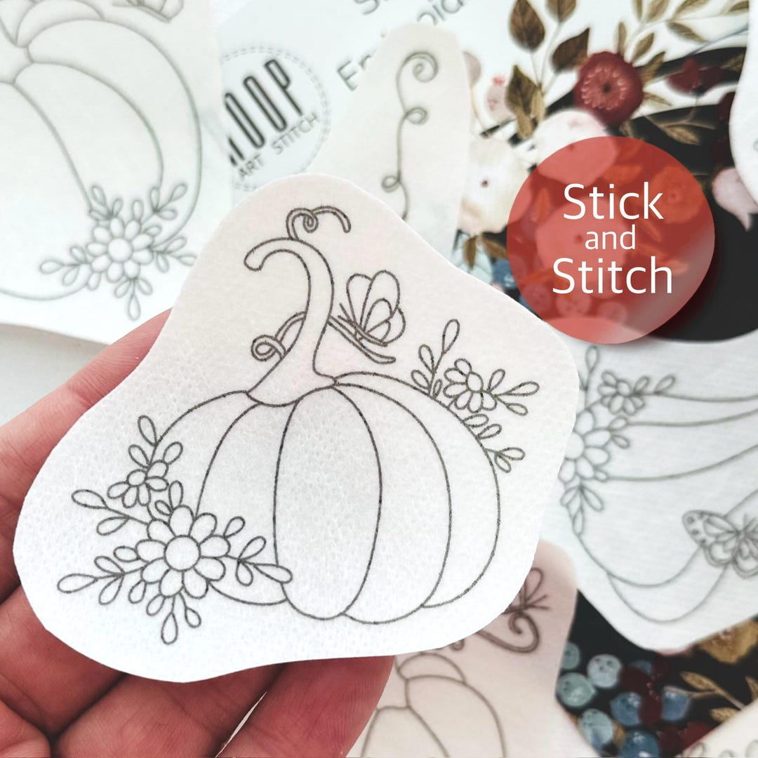 Pumpkins Stick and Stitch Embroidery Pattern, Fall Flowers Transfer ...