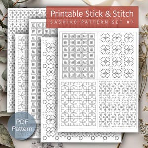 Peut inclure: Ensemble de motifs Sashiko imprimables n° 7, comprenant six motifs géométriques différents. Les motifs sont imprimés sur du papier blanc et sont prêts à être utilisés pour la broderie ou d'autres travaux manuels.