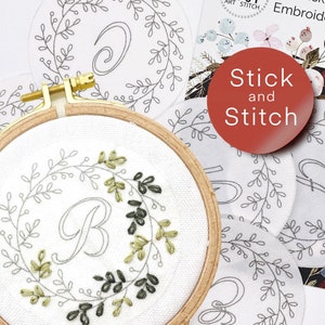 Christmas ornament embroidery pattern, stick and stitch transfer patch, peel and stick embroidery paper, floral letter embroidery designs