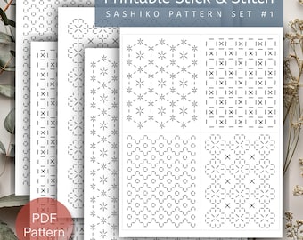 Remiendo visible con puntadas, patrones de bordado sashiko, reparación de ropa con despegar y pegar, PDF imprimible, descarga digital, parche DIY n.° 1