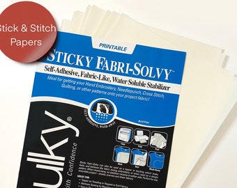 Sulky Fabri Solvy, printable stabilizer, stick and stitch paper, embroidery transfer patches, water-soluble fabric stabilizer