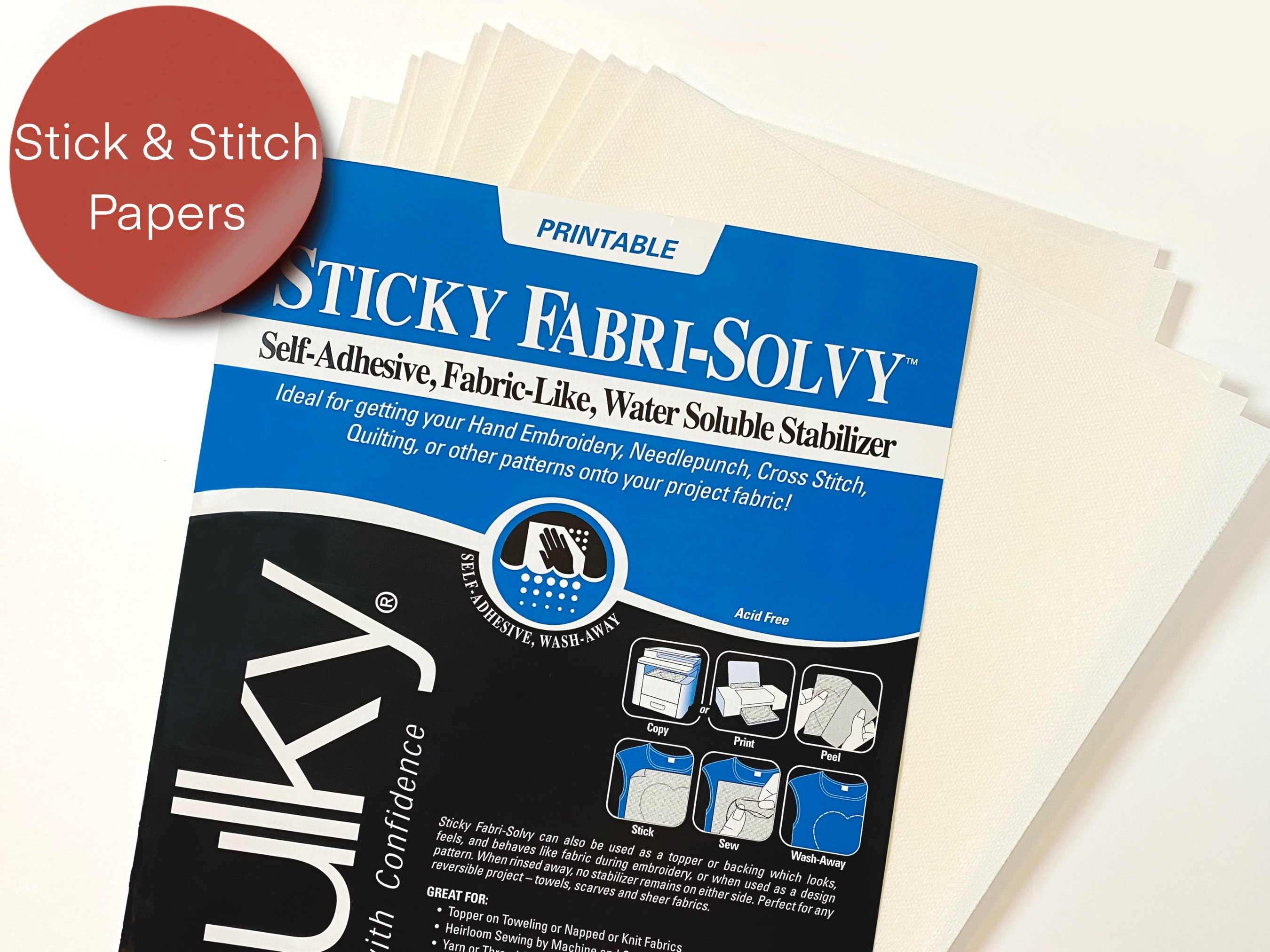Sticky Fabri-Solvy | Adhesive Printable Sulky Temporary Water Soluble  Stabilizer for Embroidery, Quilting, Applique
