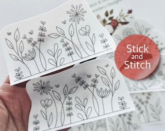 Botanical pair hand embroidery pattern, stick and stitch transfer patch, peel and stick embroidery paper, trendy embroidery pack for clothes