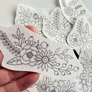 Flowers hand embroidery pattern, botanical stick and stitch transfer patch, peel and stick embroidery paper, trendy embroidery for clothes image 4