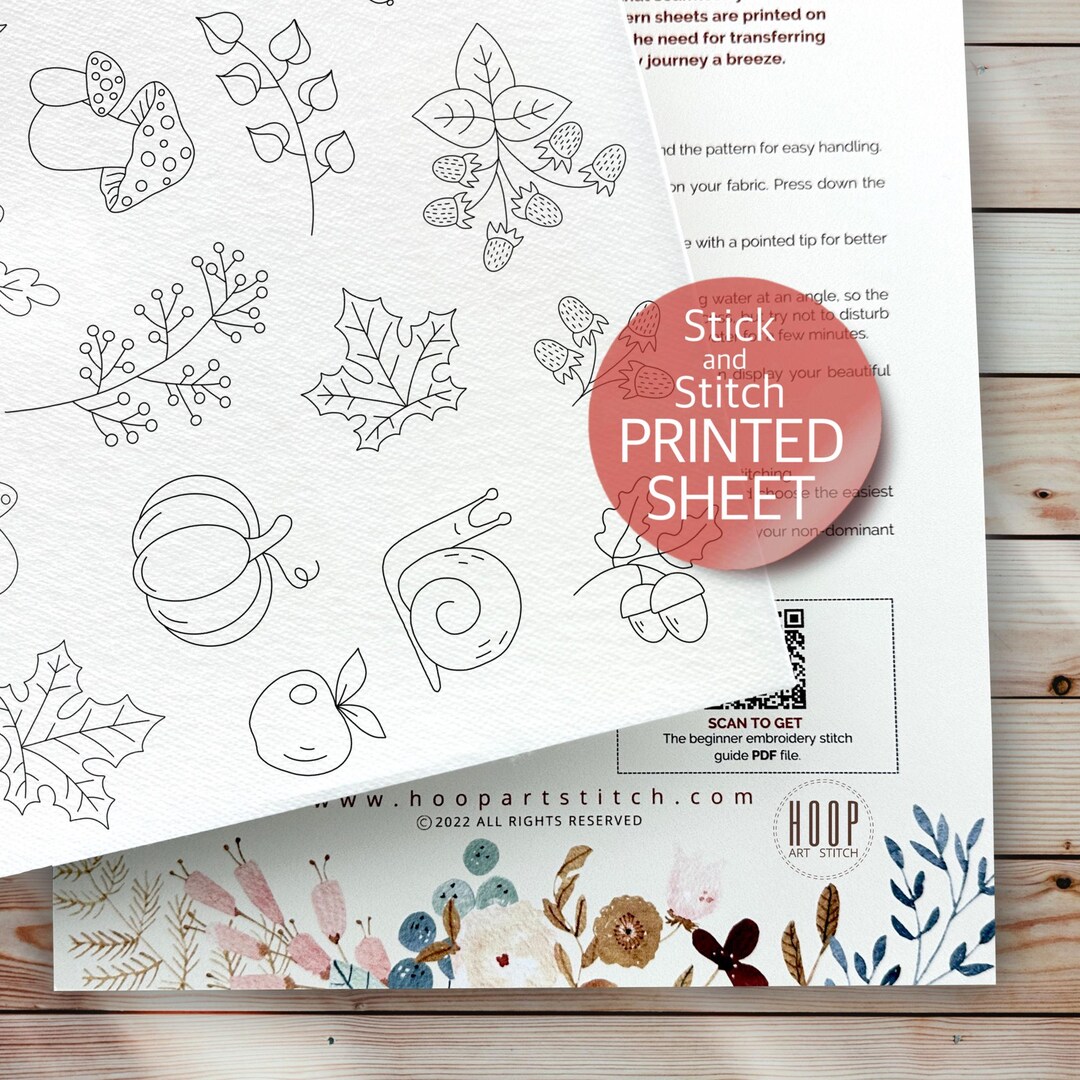 Autumn Floral Embroidery Pattern, Stick and Stitch Printed Sheet, Fall ...