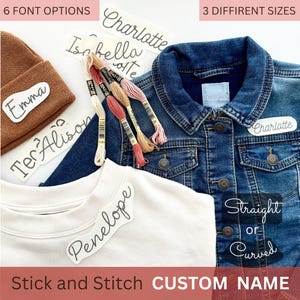 Custom name stick and stitch pattern, embroidery design, kids clothing patches, peel and stick, water-soluble paper, DIY personalized gift