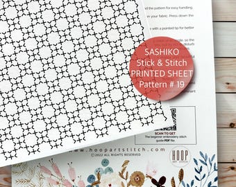 Stick and Stitch Visible Mending, Sashiko Embroidery Patch, Peel & Stick Printed Sheet, Water-Soluble Transfer, Japanese Sewing Pattern #19
