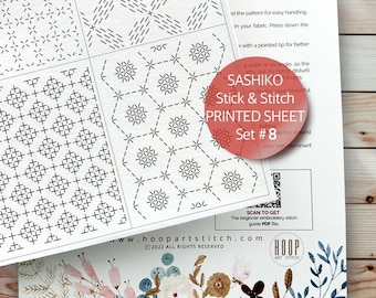 Stick and Stitch Visible Mending, Sashiko Embroidery Patch Repair, Peel & Stick Printed Sheet, Water-Soluble Transfer, Japanese Sewing Set 8