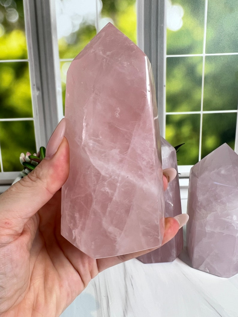 5 Rose Quartz Tower Large Rose Quartz Crystal Tower Etsy