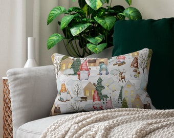 Holiday Gnome Village Spun Polyester Lumbar Pillow, Lumbar Pillow, Decorative Pillow, Holiday Decor, Holiday Pillow, Christmas Pillow, Gift