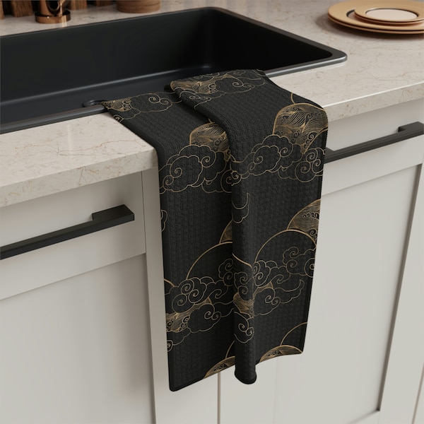 Black and Gold Kitchen Towels Etsy