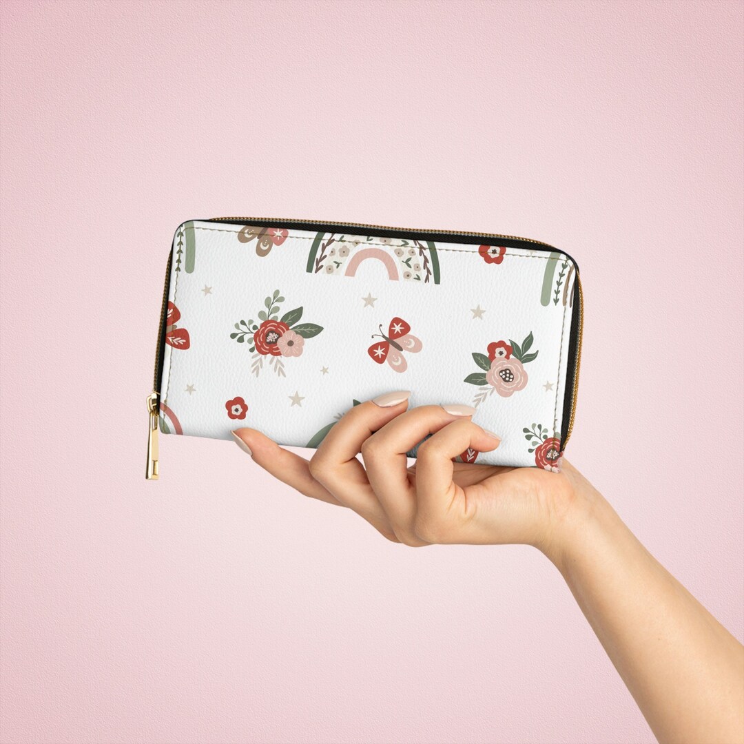 Floral Boho Rainbows Zipper Wallet, Zipper Wallet, Women's Wallet, Boho