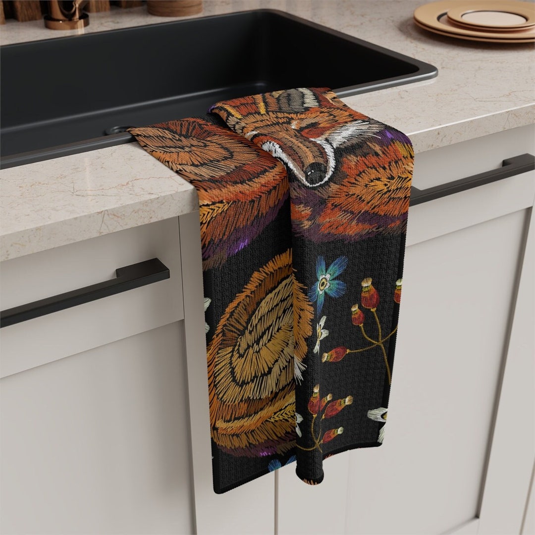 Floral Sleeping Foxes Winter Soft Tea Towel Fox Kitchen Etsy