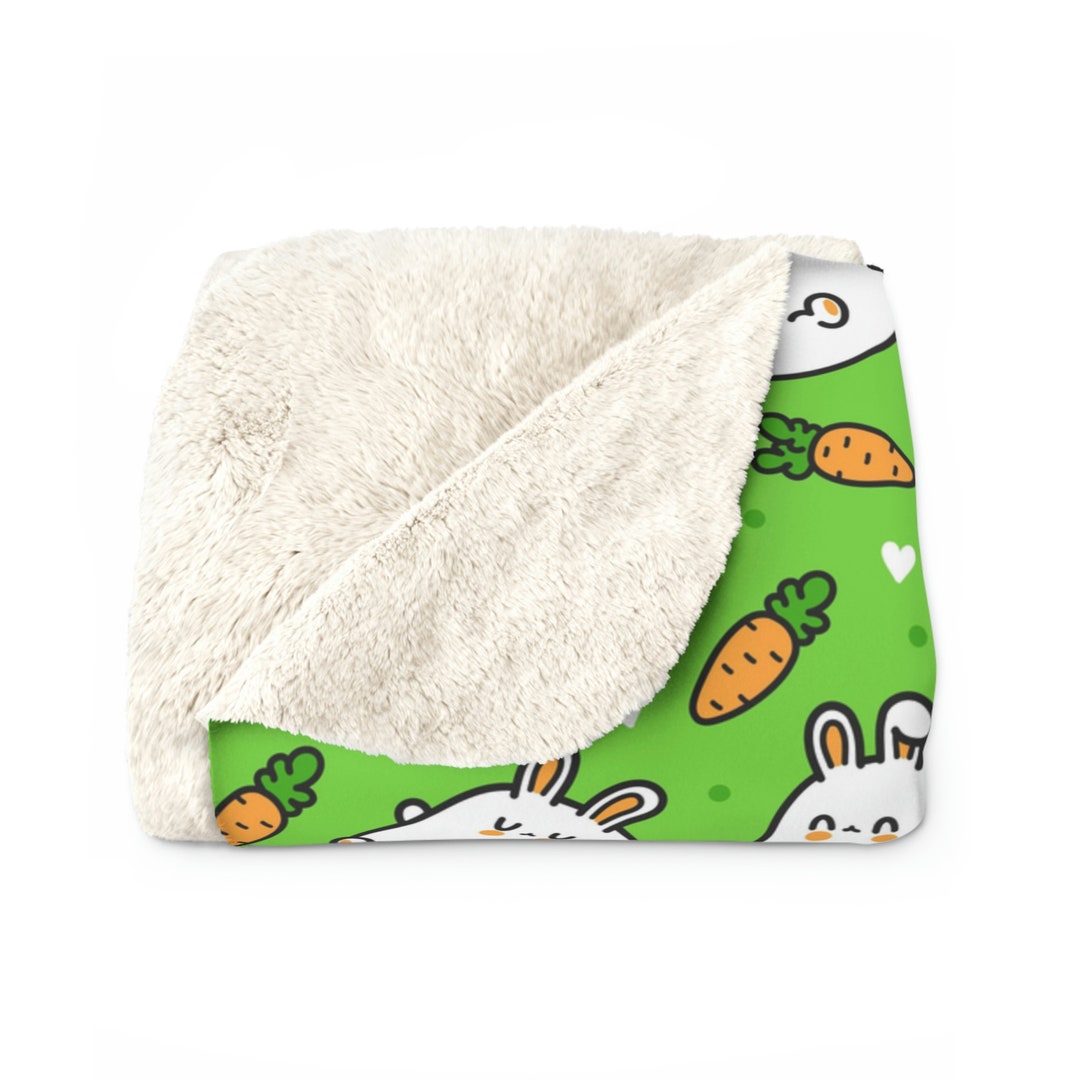 Kawaii Cute Spring Rabbits Sherpa Fleece Blanket, Seasonal Decor