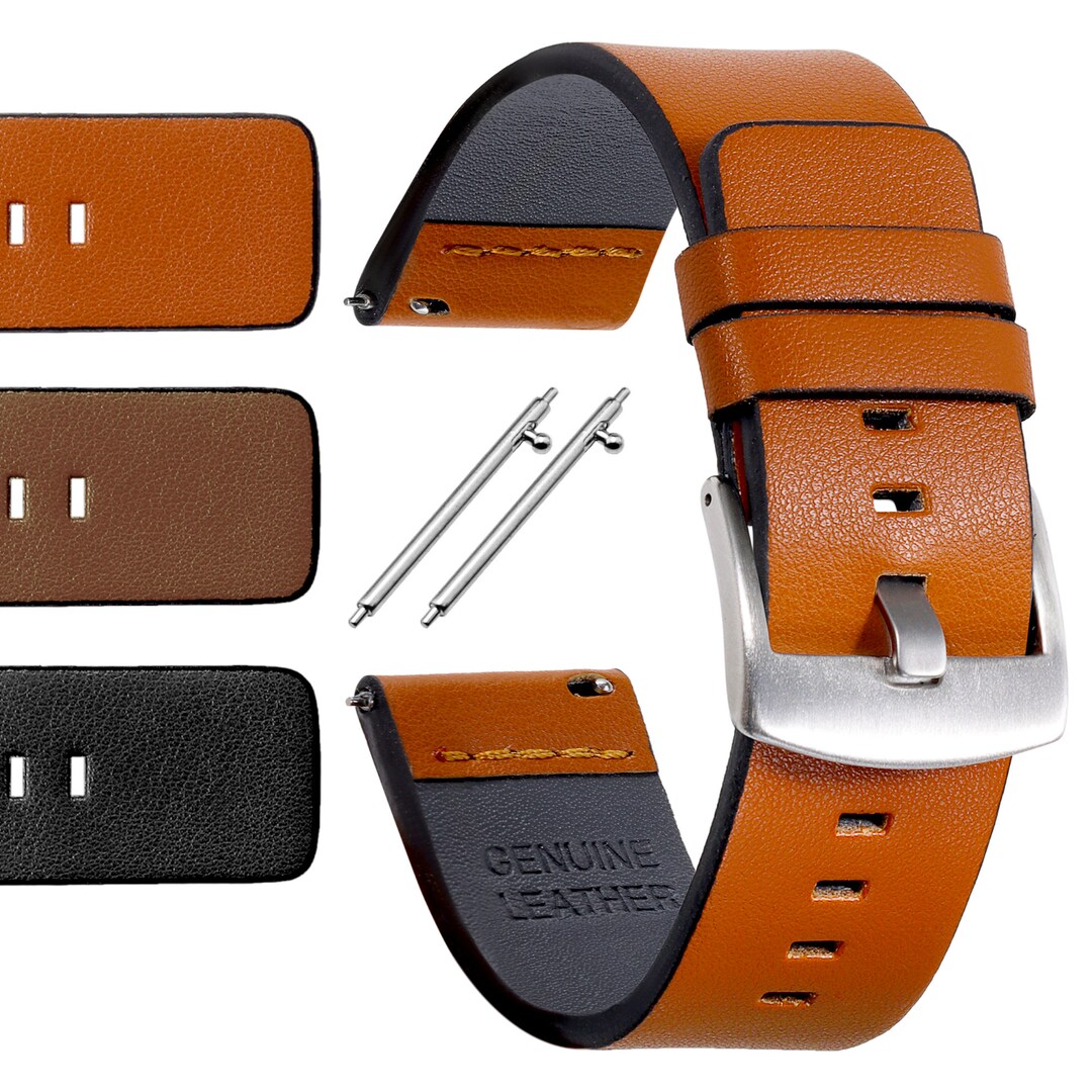 22 Mm Uhrenarmband Aus Kalbsleder (Made In Germany) – Schwarz Mit Silberner Dornschließe, Bequem Und Langlebig